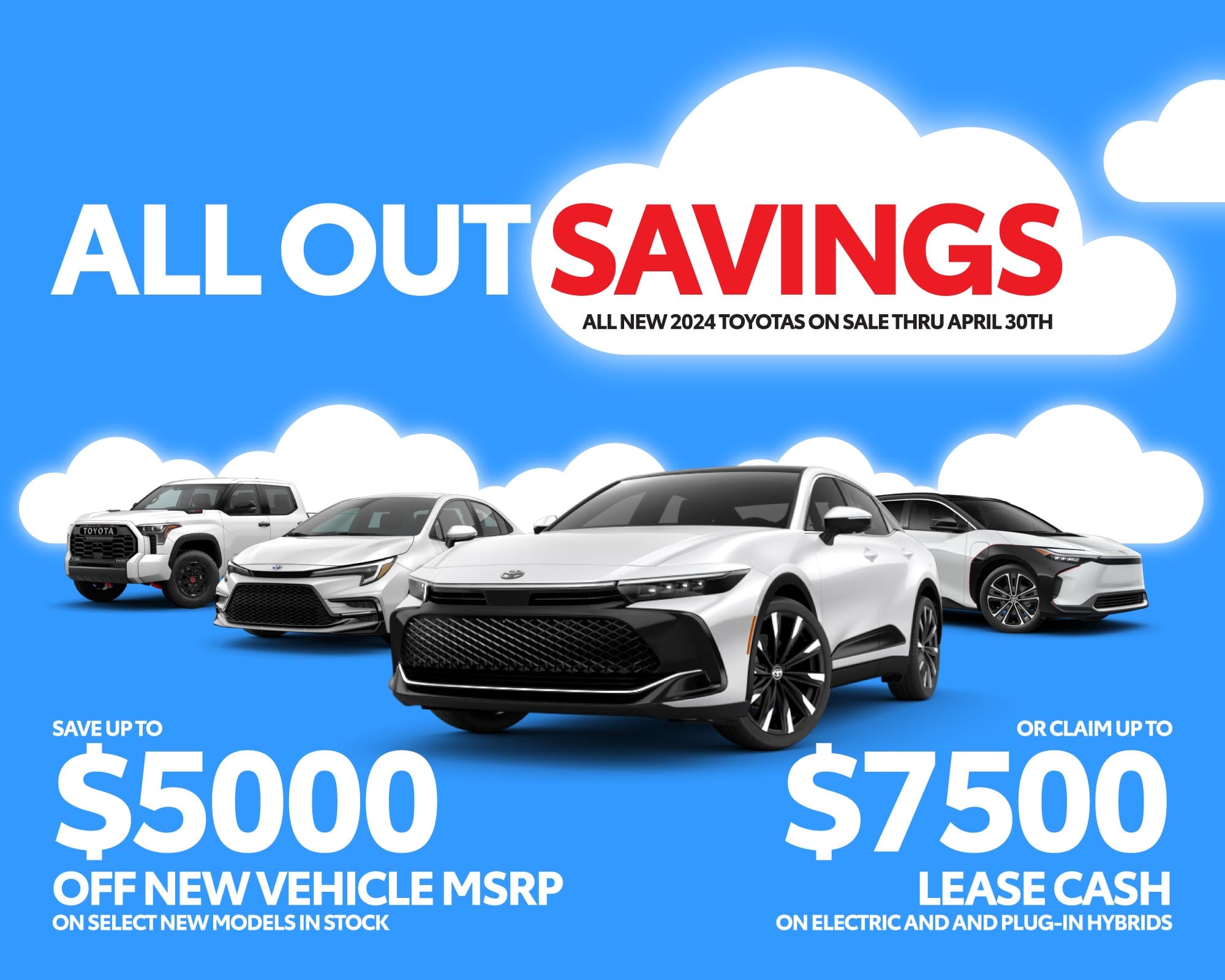 Toyota sale: Savings up to $5000 off MSRP and lease cash up to $7500 on select new Toyota models